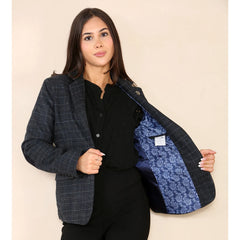 Tweed Women's Check Wistcoat Blazer Blue Blue