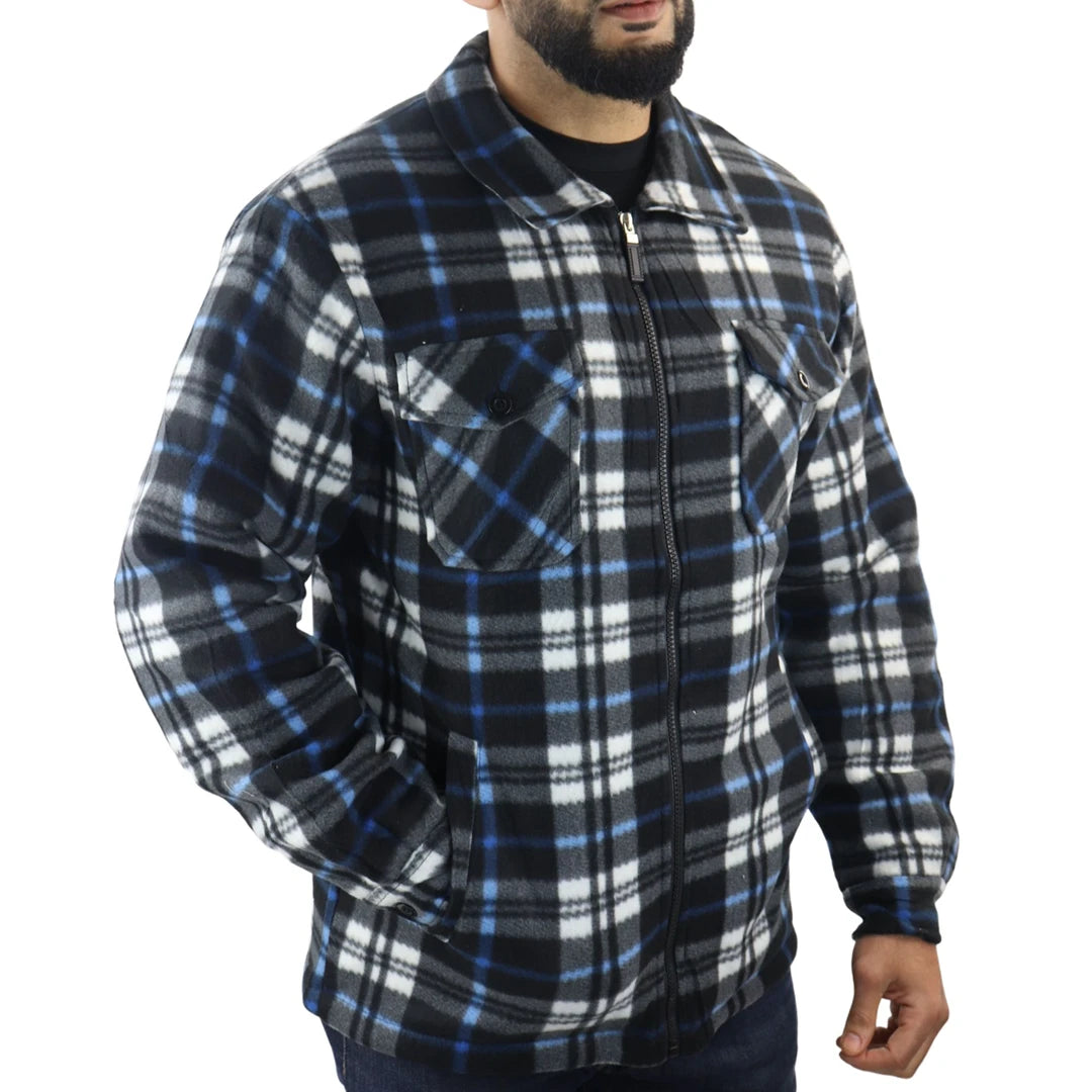 Men's Fleece Lined Lumberjack Zipped Check Winter Shirt