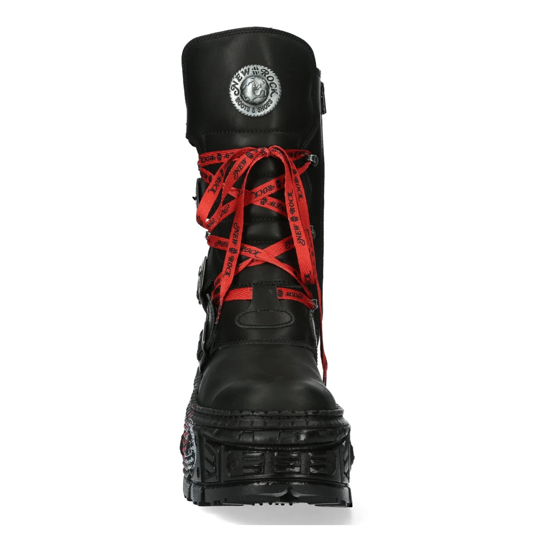New Rock Boots WALL028B-C1 Unisex Metallic Black Leather Platform Gothic Boots