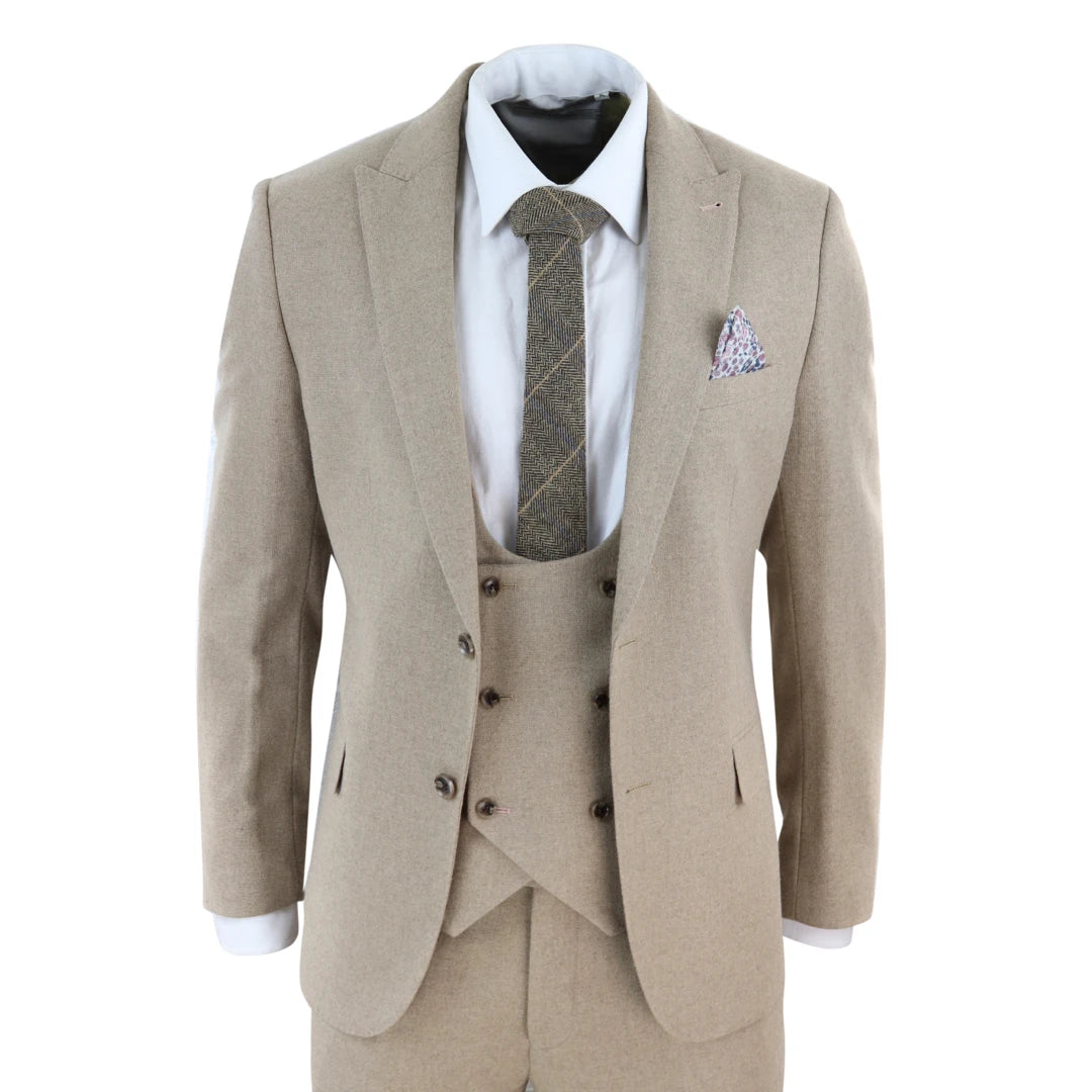 TruClothing Ak-23 Men's Beige 3 Piece Double Breasted Suit