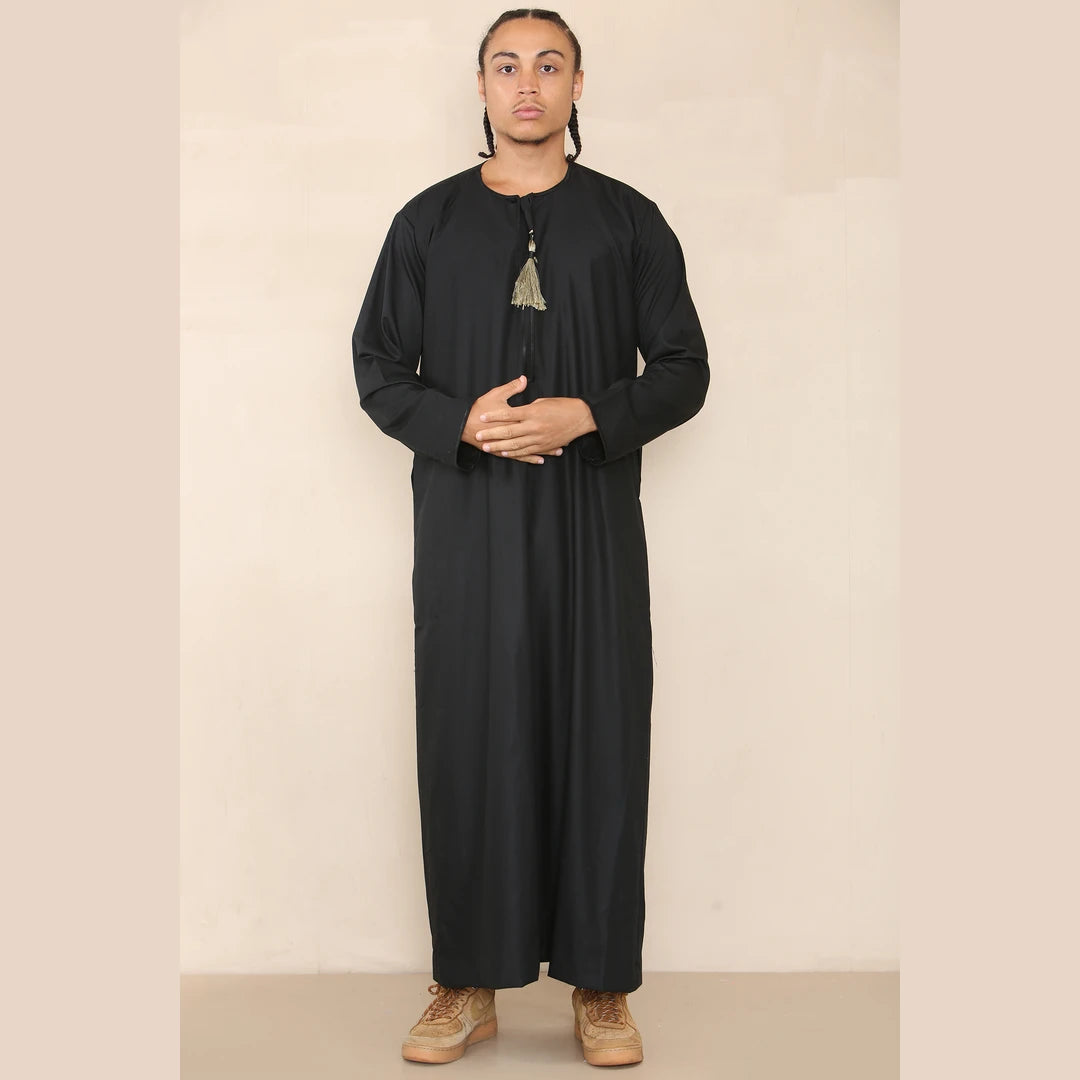 Men's Thobe Jubba Islamic Clothing Muslim Kaftan Emirati Omani Robe Arab Tassel
