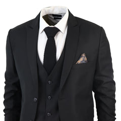 IM1 Men's Classic Plain Black 3 Piece Suit