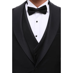 SP2301 - Men's 3 Piece Dinner Suit Double Breasted Waistcoat Shawl Round Lapel Black