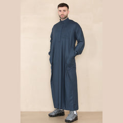 Dishdasha thobe pour homme col indien vêtement musulman kaftan style saudi coupe slim ou standard