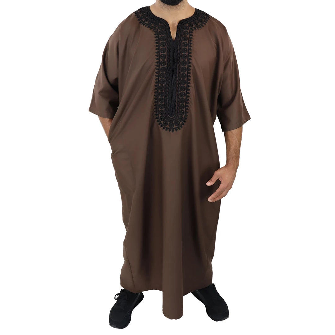 Dishdasha pour homme style marocain thobe jubba vêtement islamique arabe kaftan demi-manches courtes