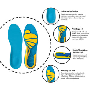 Gel Insoles Sports Everyday Active Comfort Shoe Inserts-TruClothing