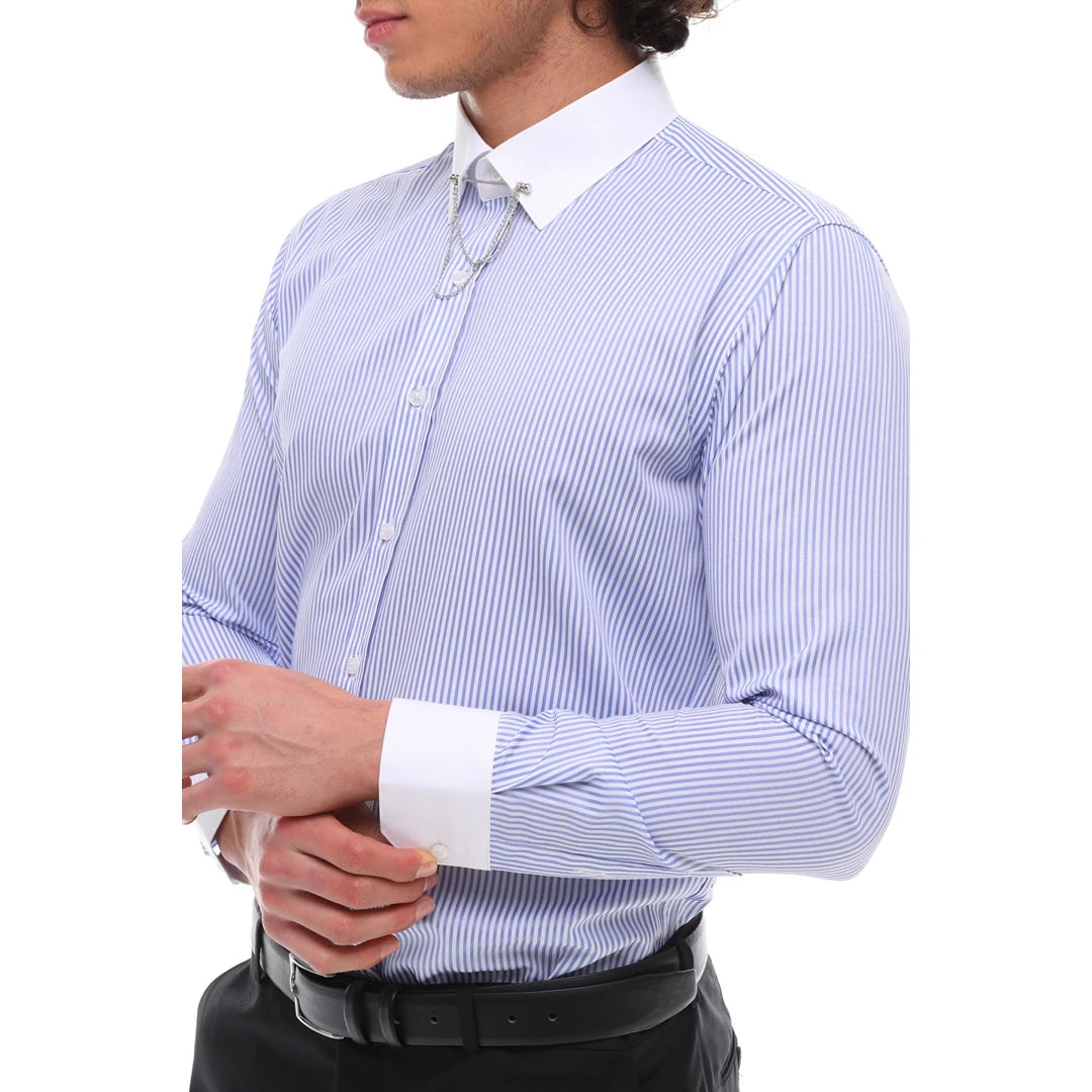 Herren Hemd Streifen Button Down Popeline mit Bar & Kette Smart Klassisch