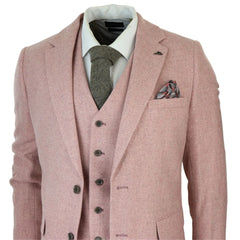 Herren Rosa 3 Stück Anzug Tweed Wolle Formalle Business Kostüm