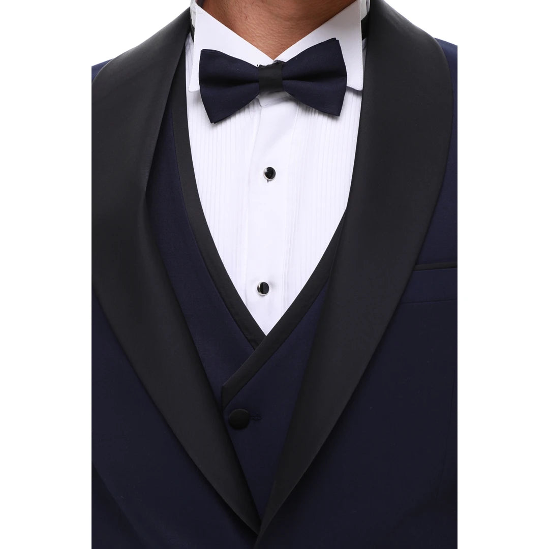 SP2303 - Men's 3 Piece Dinner Suit Double Breasted Waistcoat Shawl Round Lapel Navy