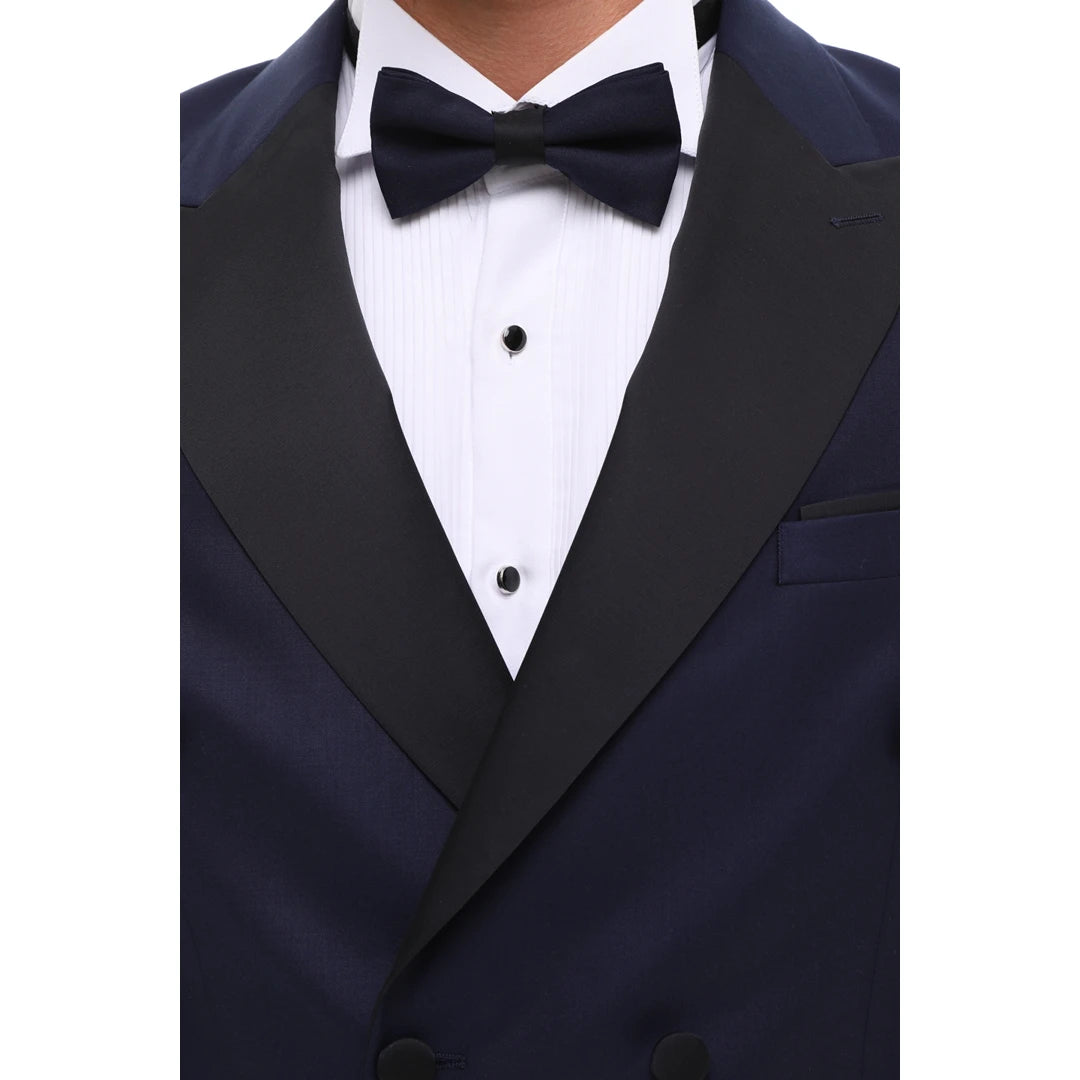 SDW2303 - Men's Double Breasted Navy Tuxedo Suit Dinner Jacket Black Noth Lapel Tux Classic