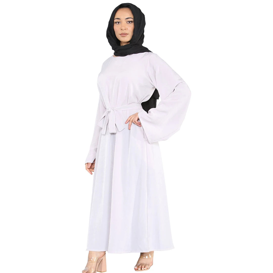 Abaya Semplice da Donna con Cintura Abito Estivo Islamico Jilbab Robe Dubai Modest