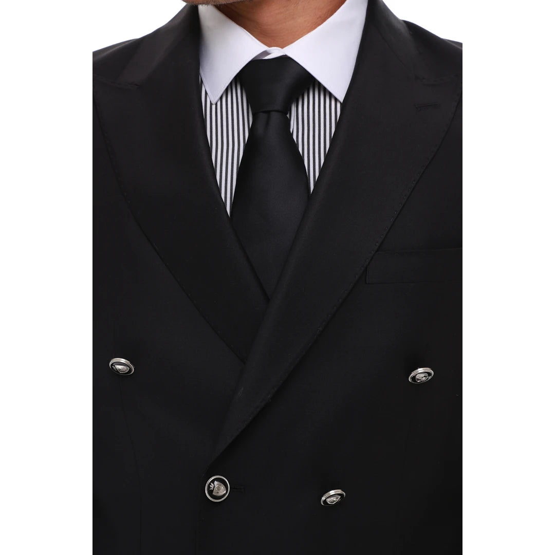 RB2201 - Men's Black Double Breasted Dinner Suit 4 Button Classic Tuxedo Tux