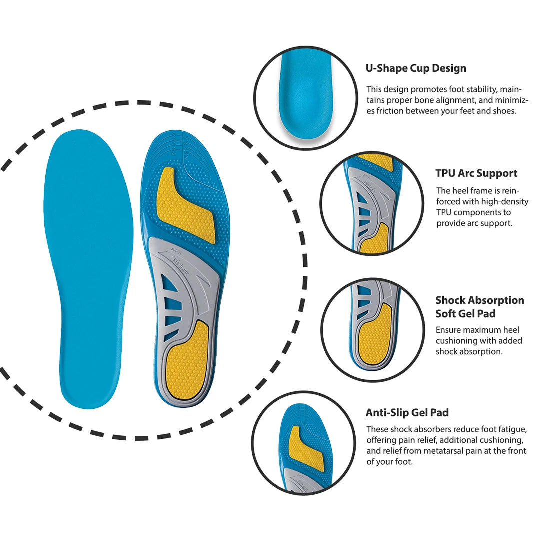 Gel-Einlegesohlen für Sport und Alltag aktives Komfort-Fußbett Fußgewölbeunterstützung  Einlegesohle Stoßdämpfung Innensohlen Stiefel Schuheinlagen Ersatz