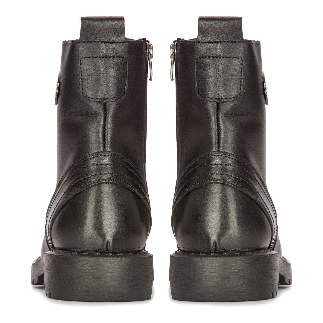 Boots bottines pour homme style biker western punk rock militaire bout en métal cuir noir et lacets