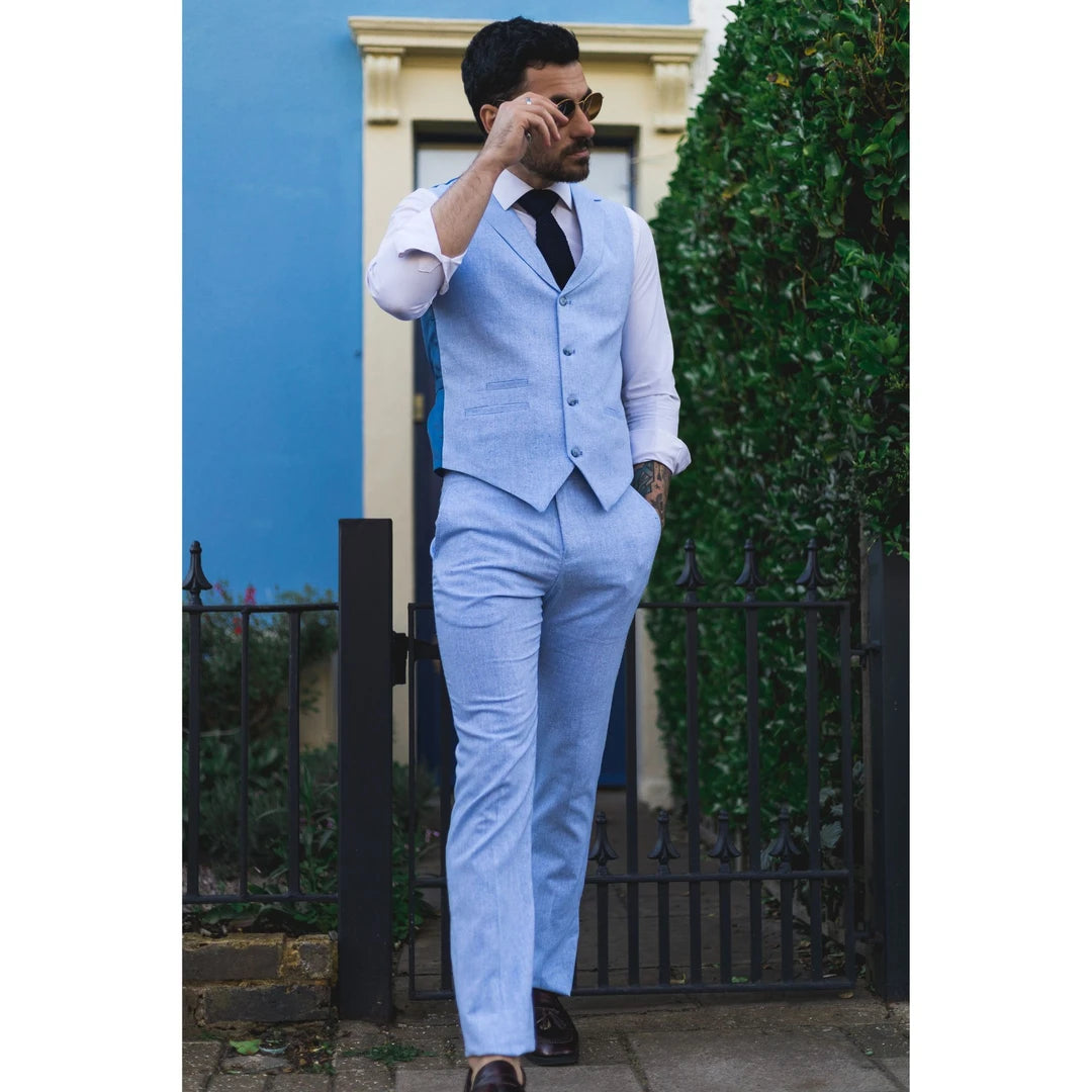 tp-12 - Men's Summer Suit Waistcoat Trousers Linen Formal Royal Blue Wedding