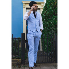 Costume estival pour homme gilet et pantalon en lin chic habillé bleu roi mariage