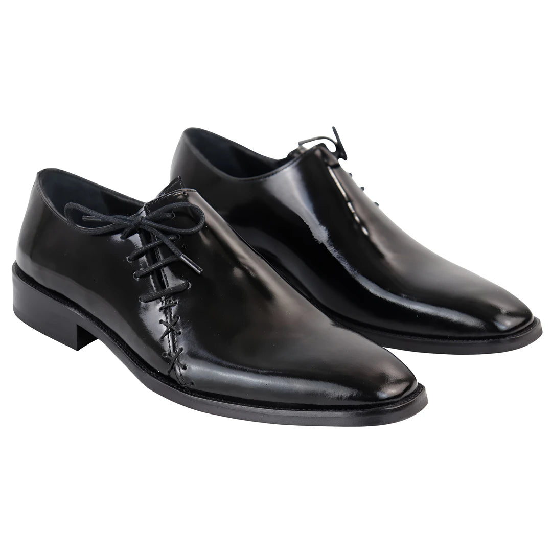 Men's Patent Leather Derby Shoes Angled Laces