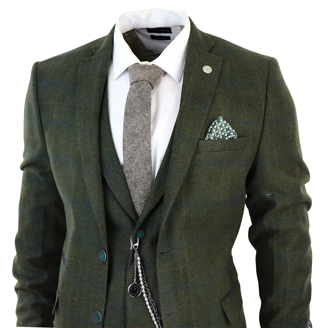 Herren 3 Teilig Anzug Wolle Tweed Grün Blau Braun Karo 1920s Gatsby Formelle Anzüge