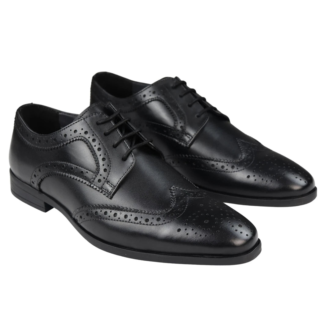 Mens Real Leather Smart Shoes Laced Brogue Shoes Black Brown Classic Gatsby Dress