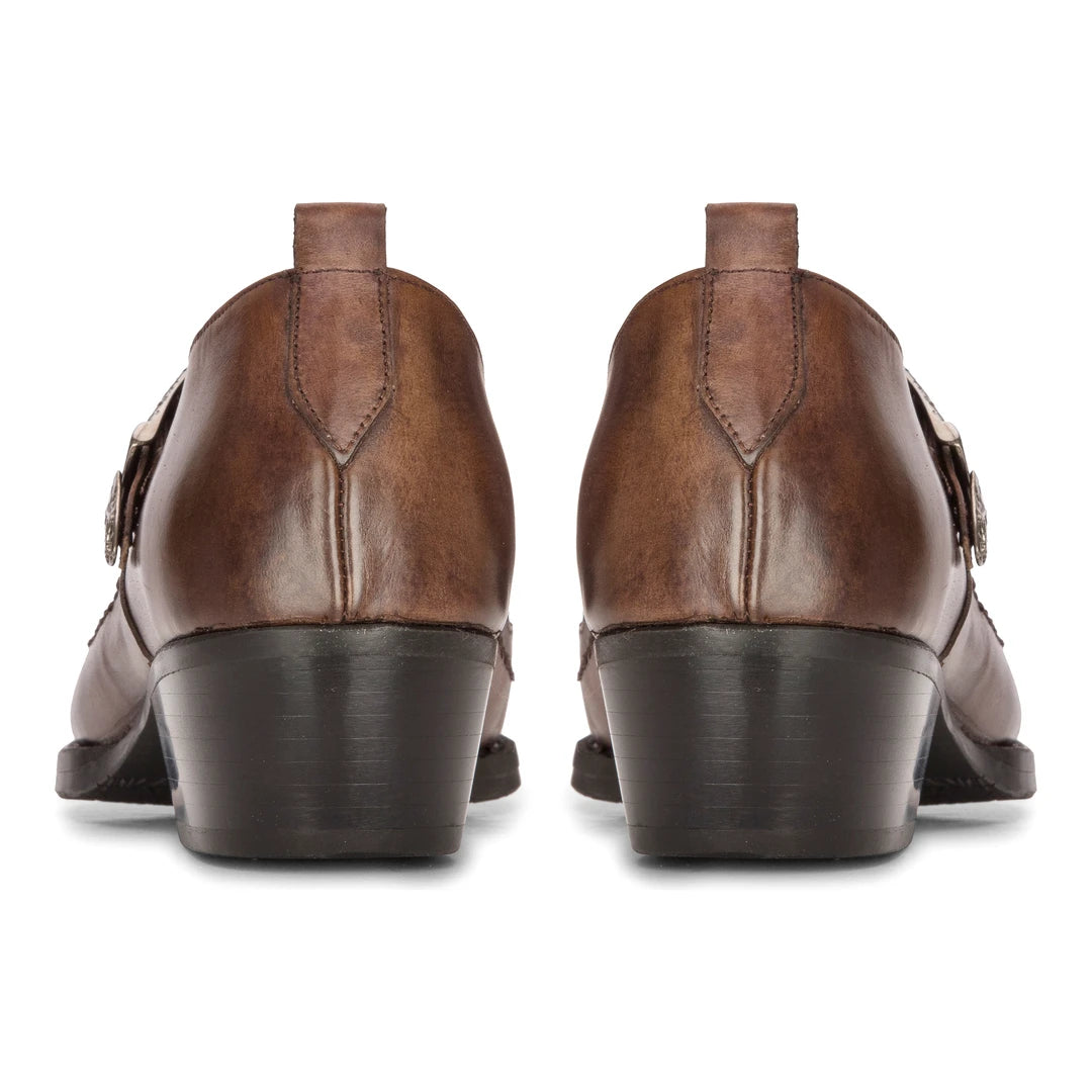 Zapatos de hebilla occidental para hombre de cuero auténtico vintage, perfectos para bailes, equitación y un clásico estilo vaquero