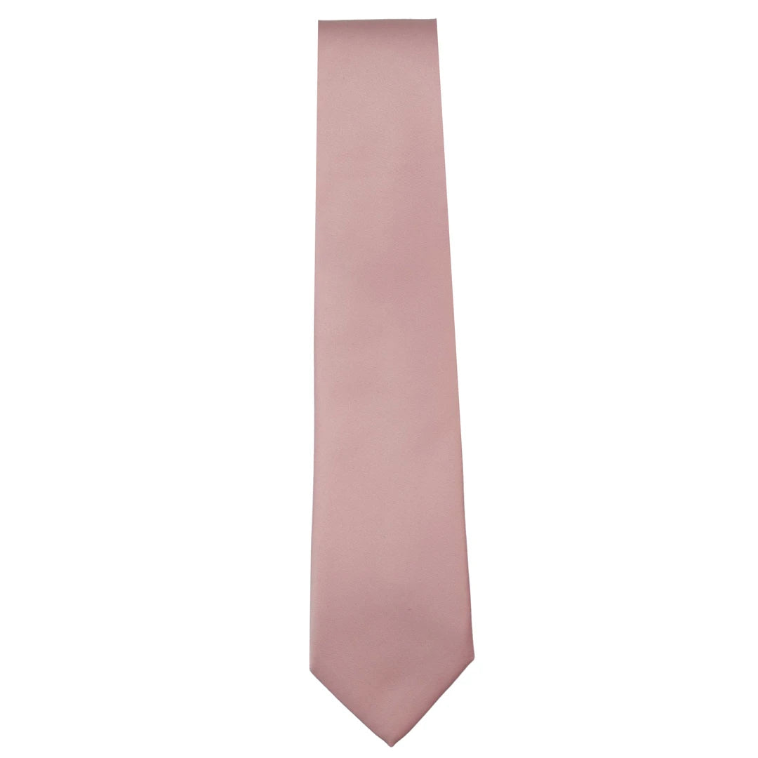 Cravatta e Fazzoletto da Taschino da Uomo in Raso di Seta Rosa Chiaro e Polveroso