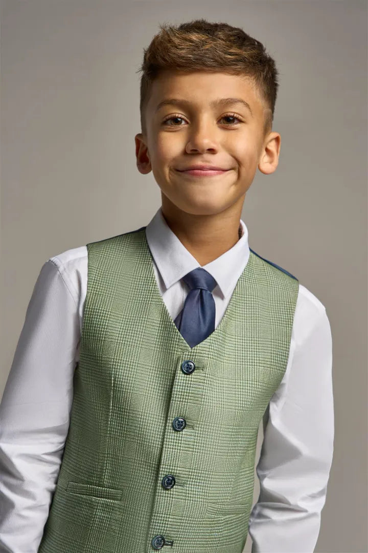 Caridi – 3-teiliger Tweed-Anzug mit Salbei-Karomuster für Jungen