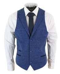 stz11 - Men's Grey Black Blue Waistcoat Tweed Herringbone Wool Blinders