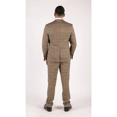 Traje tweed en tejido espiga color marrón opaco con 3 piezas para hombre