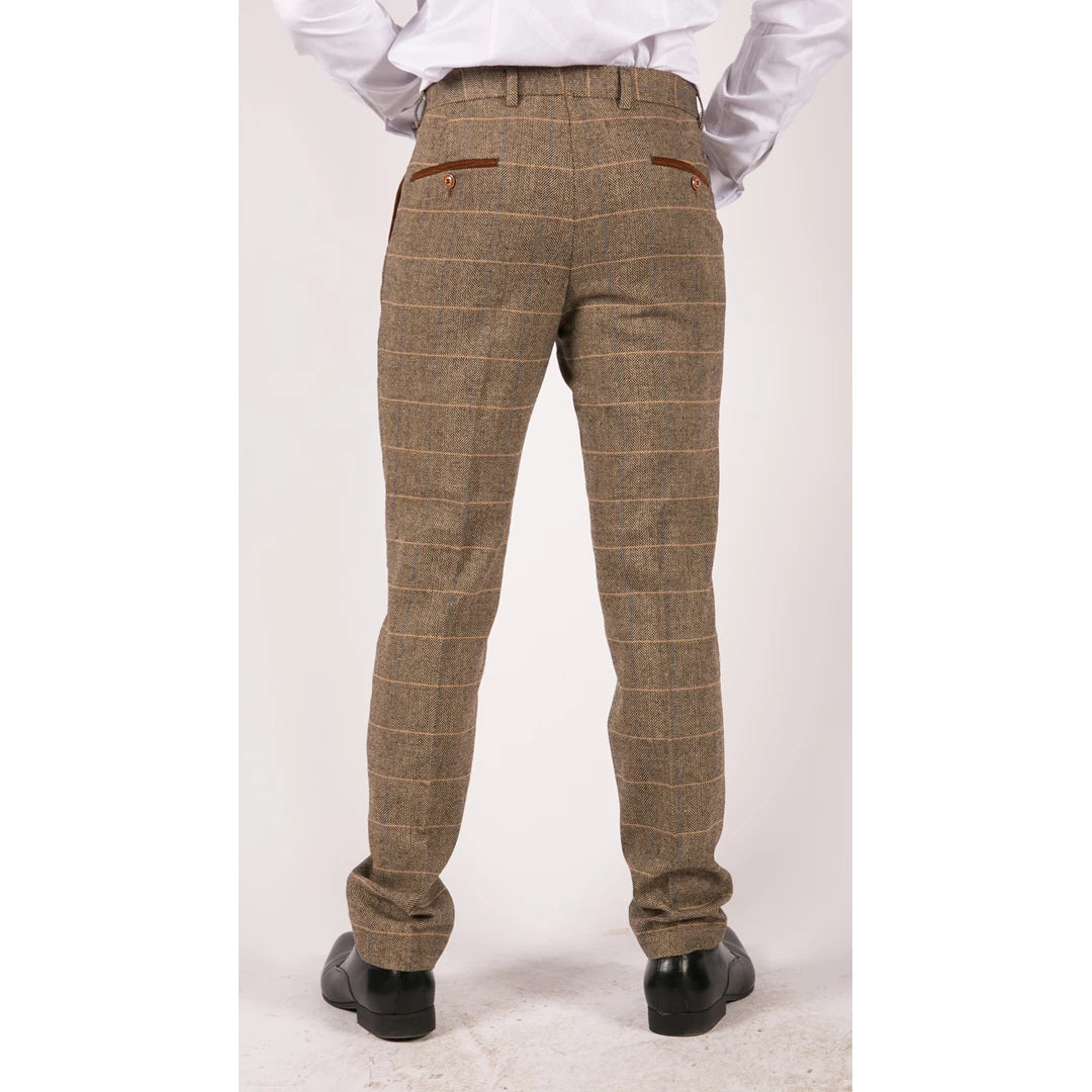 Blake - Men's 3 Piece Tweed Tan Check Double Breasted Suit