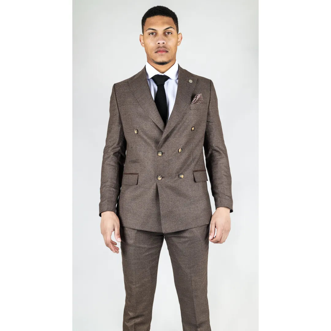 STZ92 - traje de 2 piezas de doble pecho marrón masculino para hombres