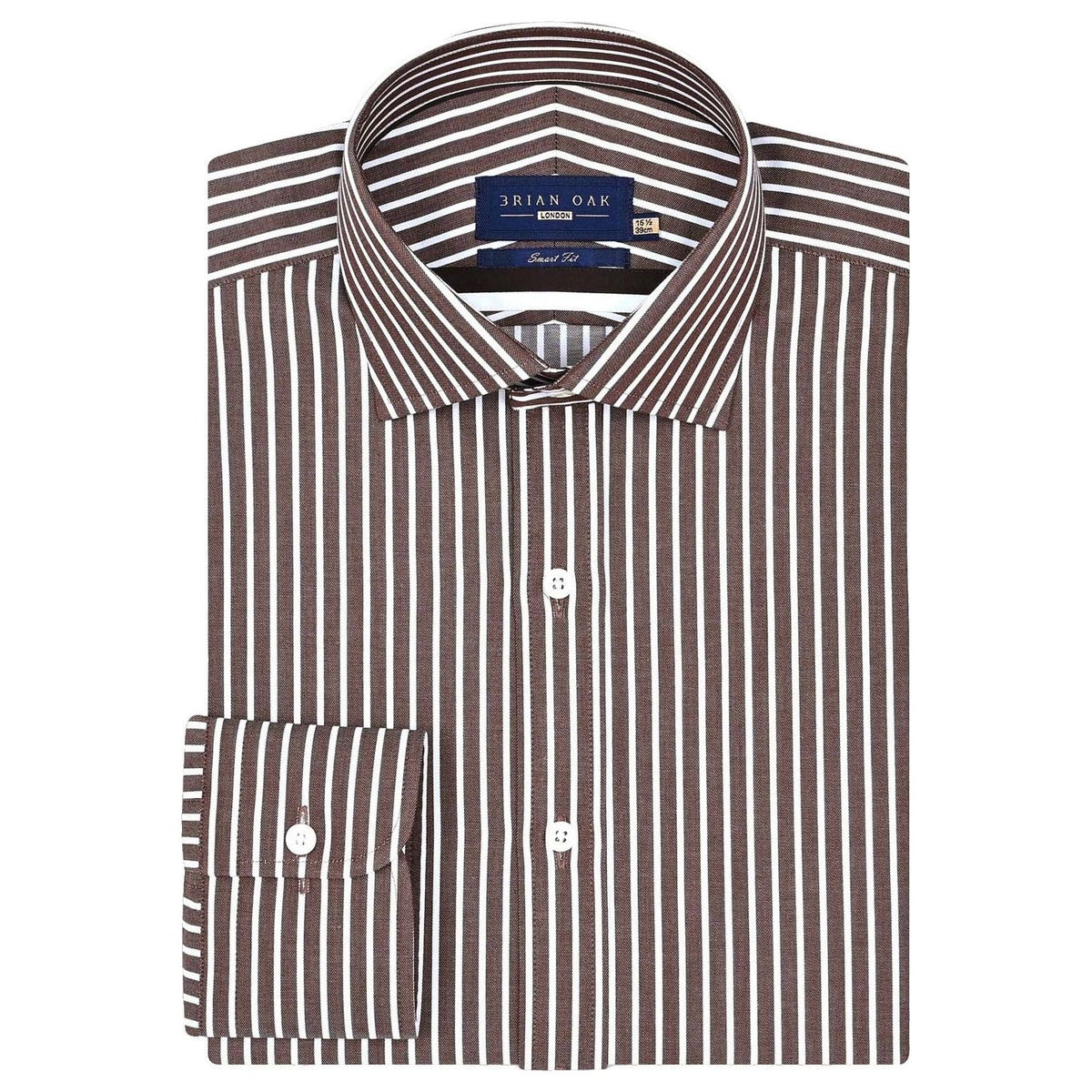 Chemise marron rayée ajustée homme coton - Brian Oak - 1