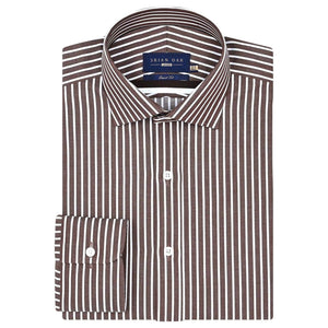 Chemise marron rayée ajustée homme coton - Brian Oak - 1