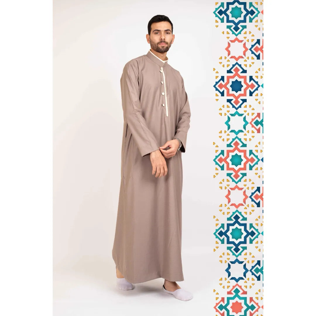 Thobe pour homme dishdasha Jubba tenue islamique tunique des Emirats Oman Kaftan col dressé