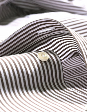 Men's Brown & White Striped Formal Shirt - Brian Oak - 4