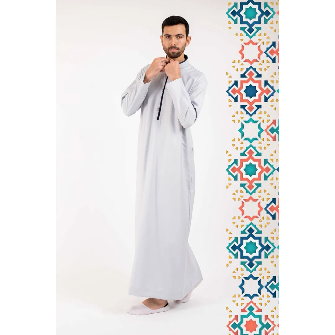 Herren Thobe Jubba Islamische Kleidung Muslimischer Kaftan Emirati Omani Stand Kragen