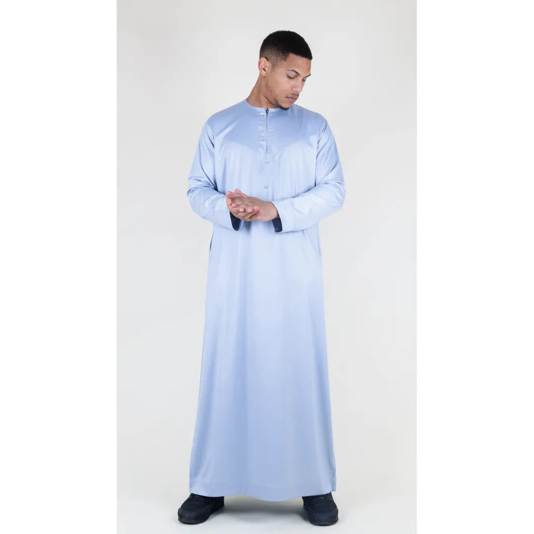 Thobe pour homme dishdasha Jubba tenue islamique tunique des Emirats Oman Kaftan satiné musulman