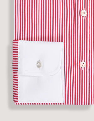 Men's Red Striped Shirt with Contrast Collar | Stylish Cotton Casual Wear - Brian Oak - 4