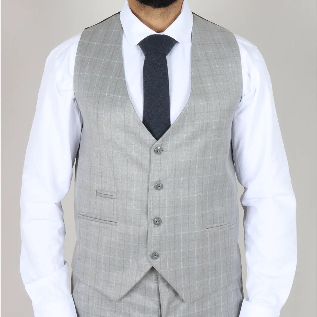 Costume gris clair pour homme avec carreaux Prince de Galles coupe ajustée 3 pièces style chic habillé