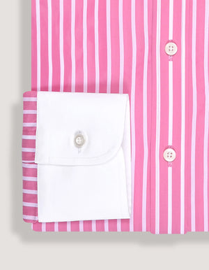 Herren Hemd Flamingo Pink gestreift Kontrastkragen Baumwolle - Brian Oak - 4