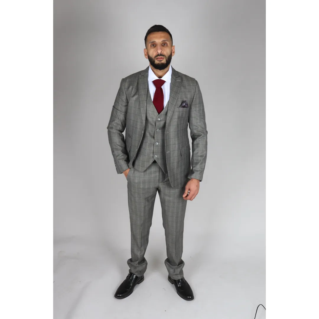 IM2 - Men's Grey Check 3 Piece Suit