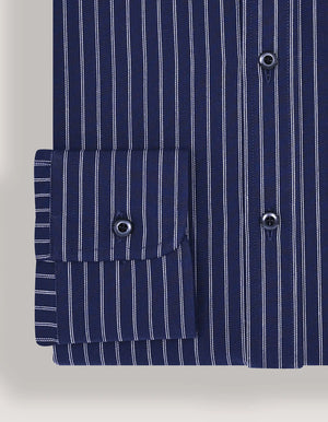 Men's Navy & White Striped Formal Shirt - Brian Oak - 4