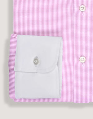 Chemise à carreaux col et poignets contrastés rose homme - Brian Oak - 4