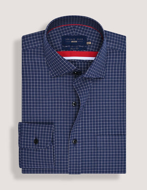 Men's Navy Formal Blend Checkered Shirt - Brian Oak - 5