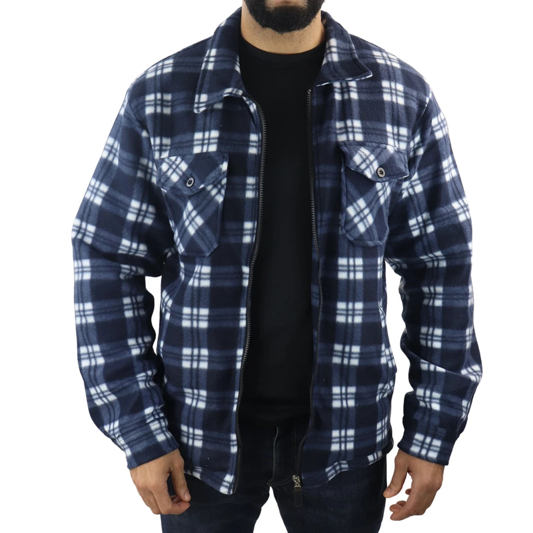Men s Fleece Lined Lumberjack Zipped Check Winter Shirt TruClothing