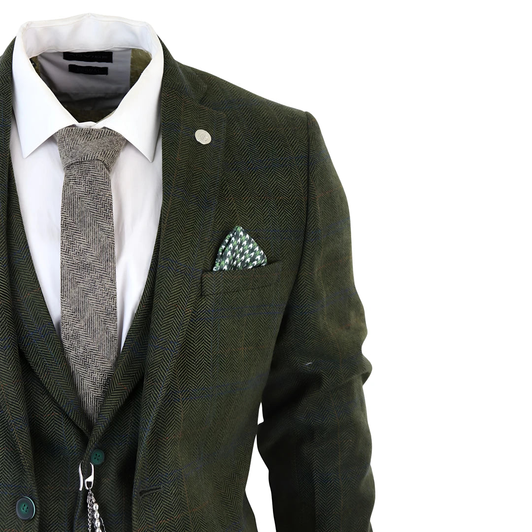 STZ71 - Men's 3 Piece Suit Wool Tweed Green Blue Brown Check 1920s Gatsby Formal Dress Suits