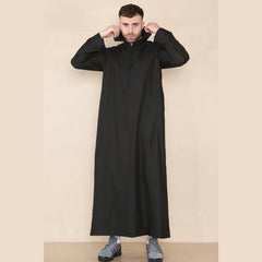 Herren Kapuze Jubba Islamische Kleidung Muslim Kaftan Robe Saudi Slim Regulär Fit