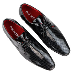 Mens Shoes Smart Formal Perforated Pointed Laced Black Red White Patent Leather PU