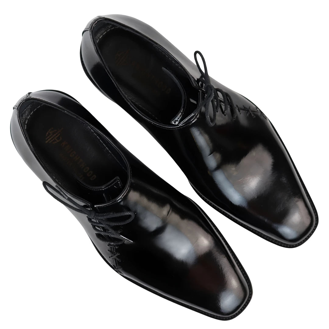 Chaussures Derby pour homme de style brogues avec lacets en cuir véritable noir verni chic habillé