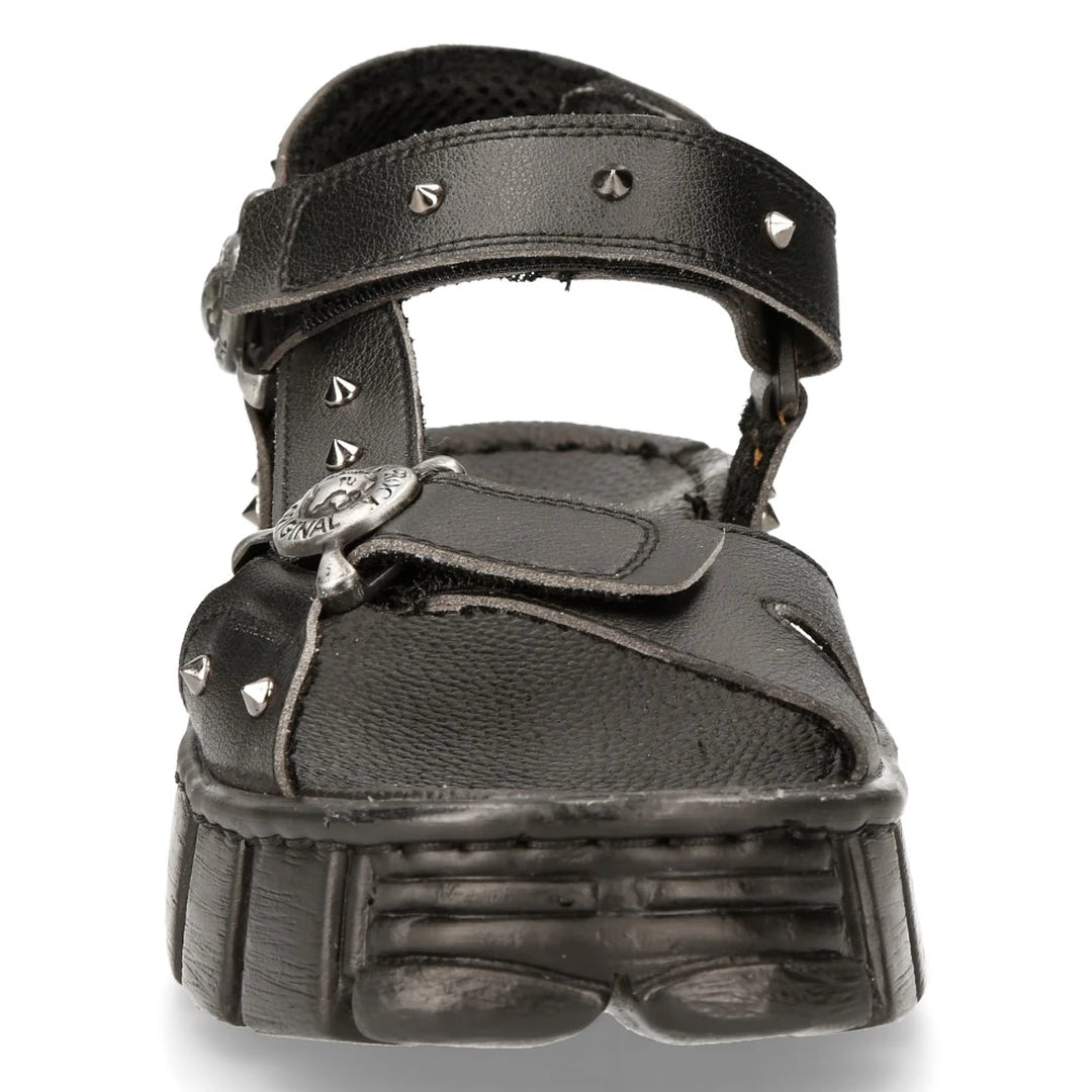 New Rock Boots BIOS120-V1 Unisex Metallic Black Vegan Leather Sandal Punk Rock