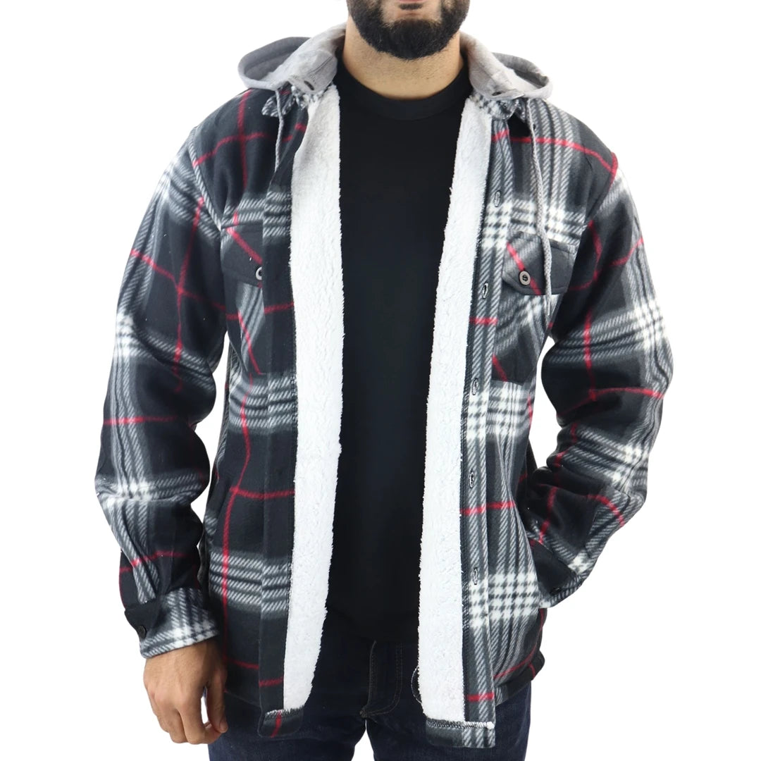 Men s Fleece Lined Lumberjack Hooded Check Winter Shirt TruClothing